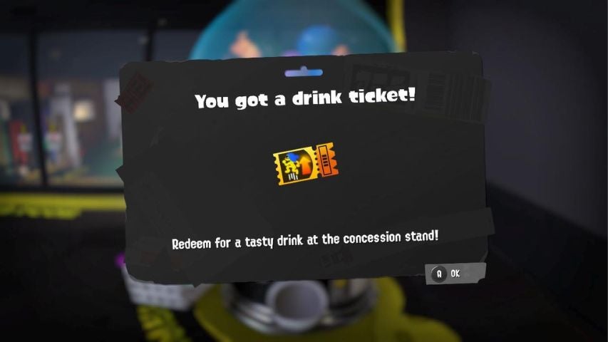 A Drink Ticket reward from the Shell-Out Machine in Splatoon 3