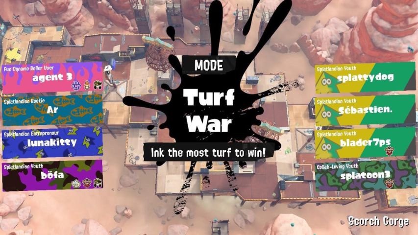 Different player Splashtags showing off titles in Splatoon 3