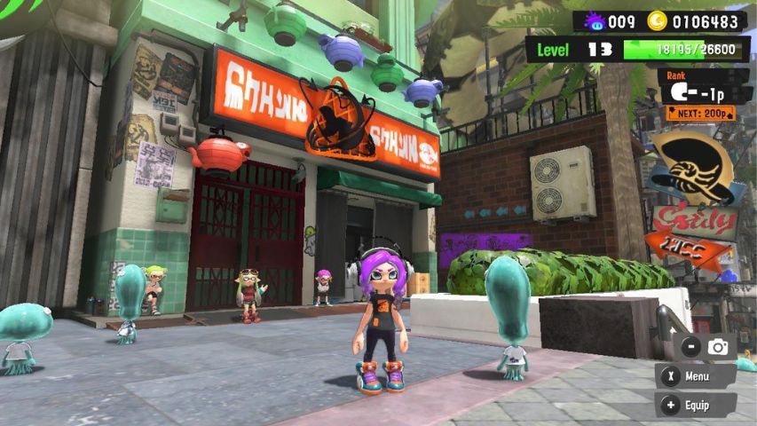 The Grizzco building in Splatsville, showing an orange banner above the entrance.