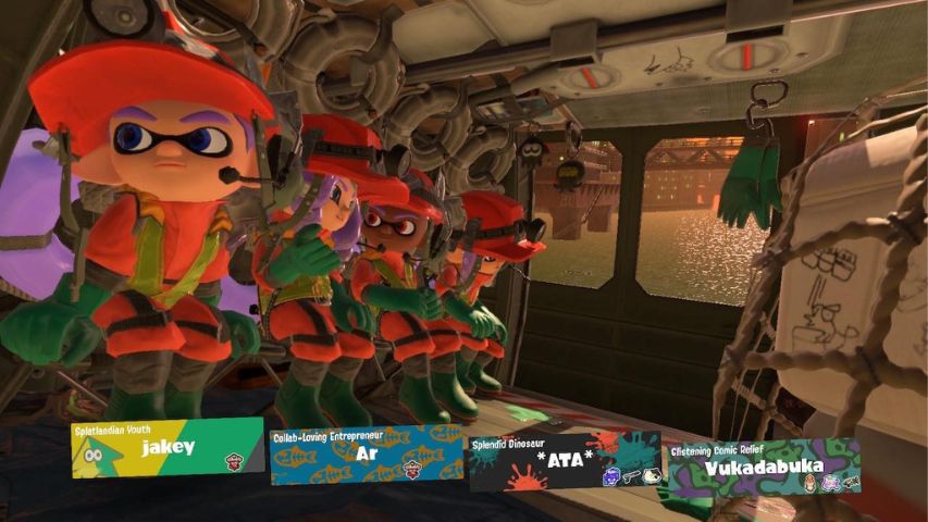 A team of players arriving in a helicopter to start a game of Salmon Run in Splatoon 3