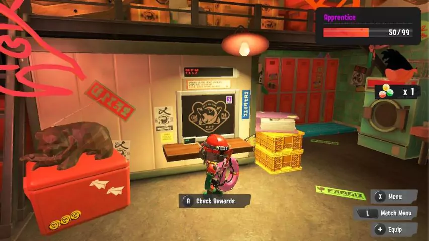 The rewards counter in the Grizzco Lobby in Salmon Run in Splatoon 3
