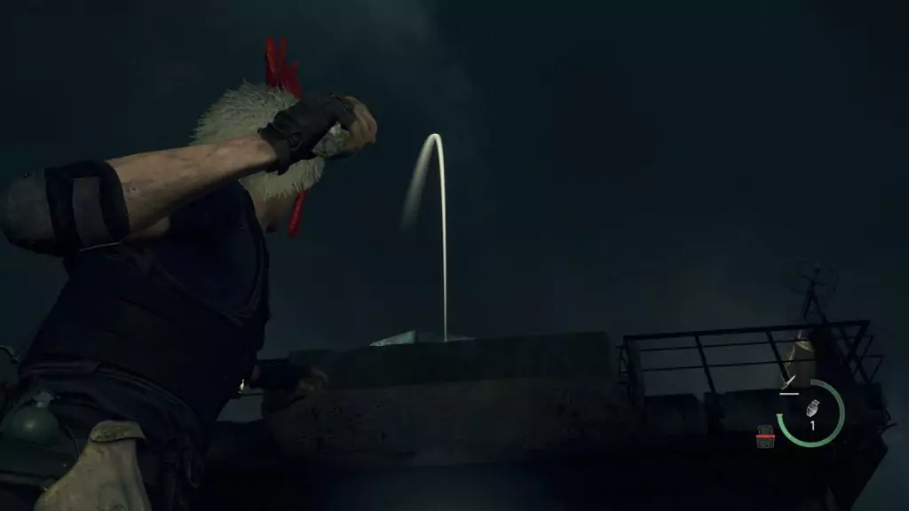 Destroying the anti-aircraft gun with a heavy grenade in Resident Evil 4.