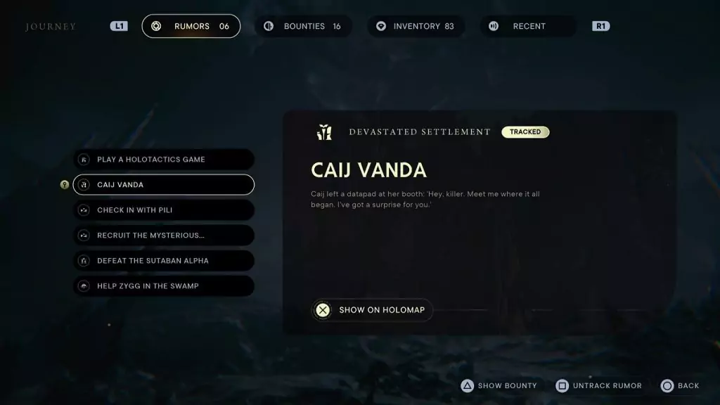 Caij Vanda rumor from Star Wars Jedi: Survivor.