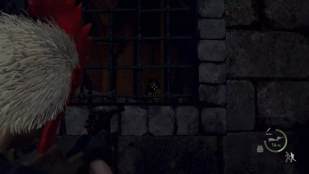 Shooting the weight that's holding down the cannon outside the castle in Resident Evil 4.