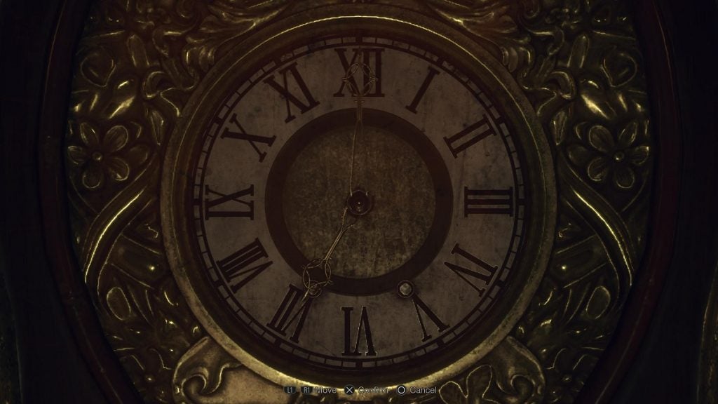 The clock puzzle during the Ashley section of Resident Evil 4.