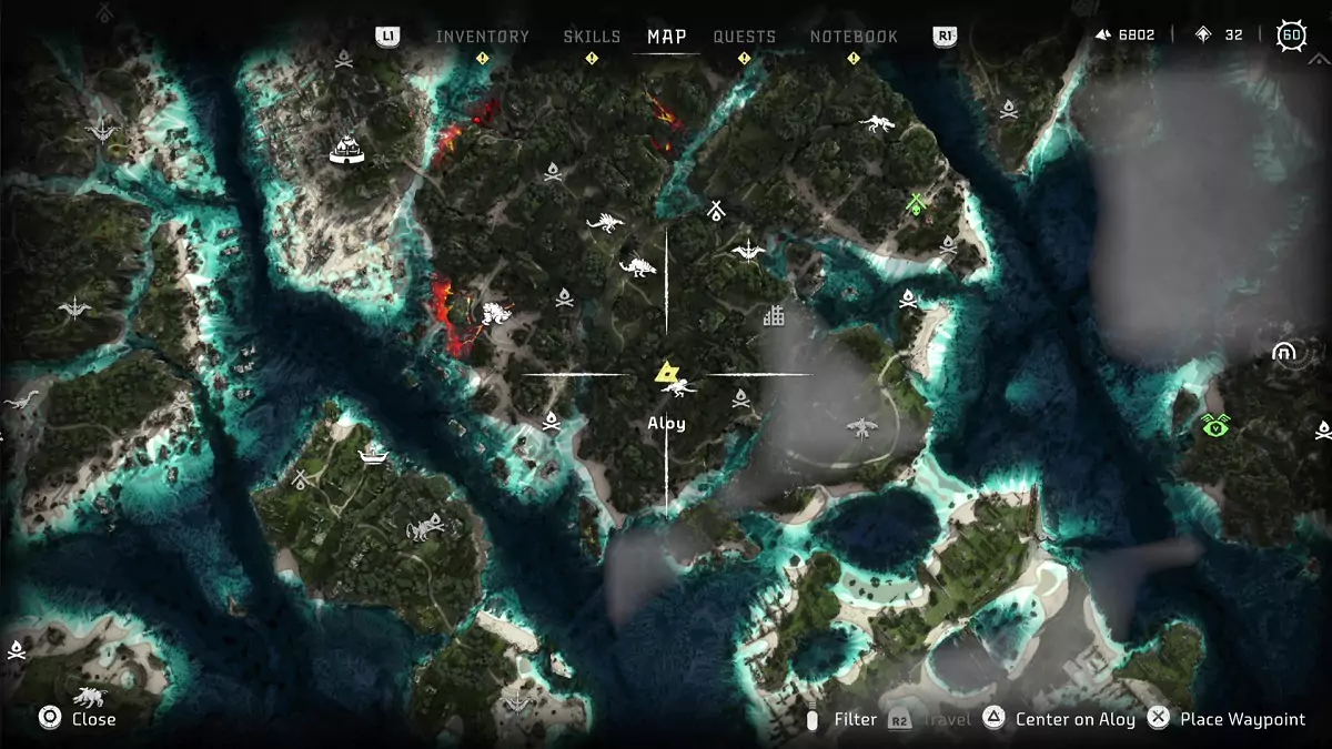 The location of the Delvers' Cap in Horizon Forbidden West: Burning Shores.