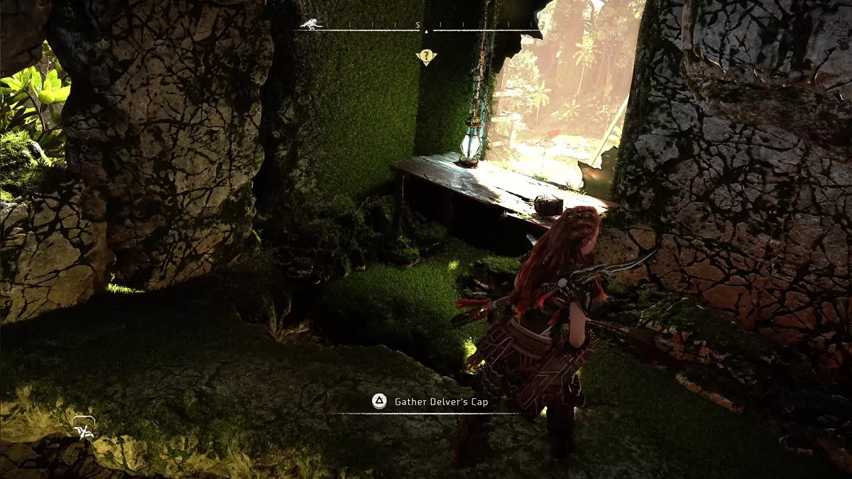 Picking up the Delver's Cap in Horizon Forbidden West: Burning Shores.