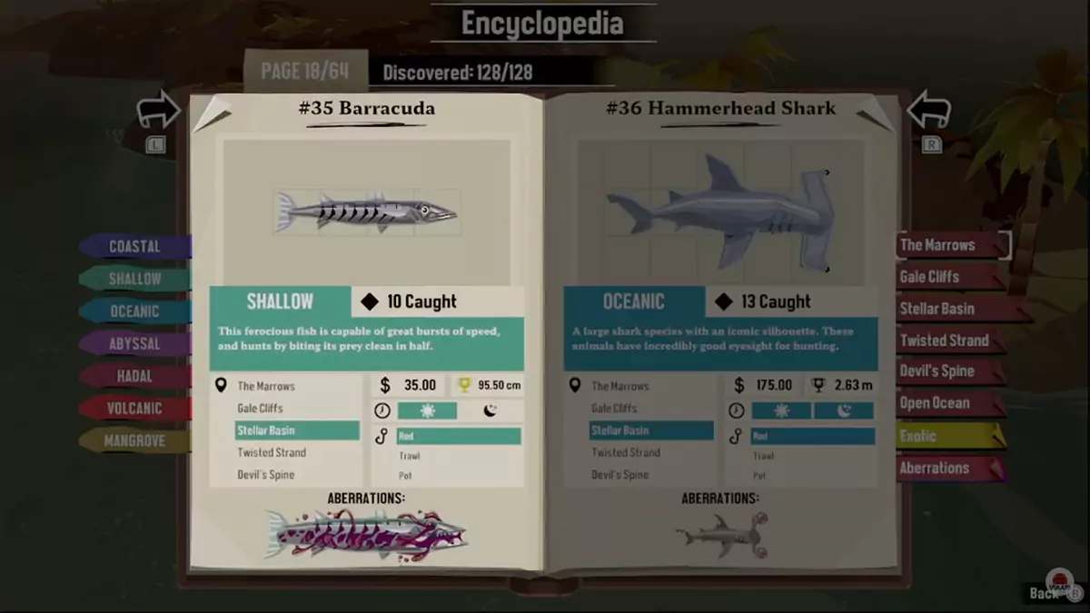 Encyclopedia entry for the Barracuda in DREDGE. 