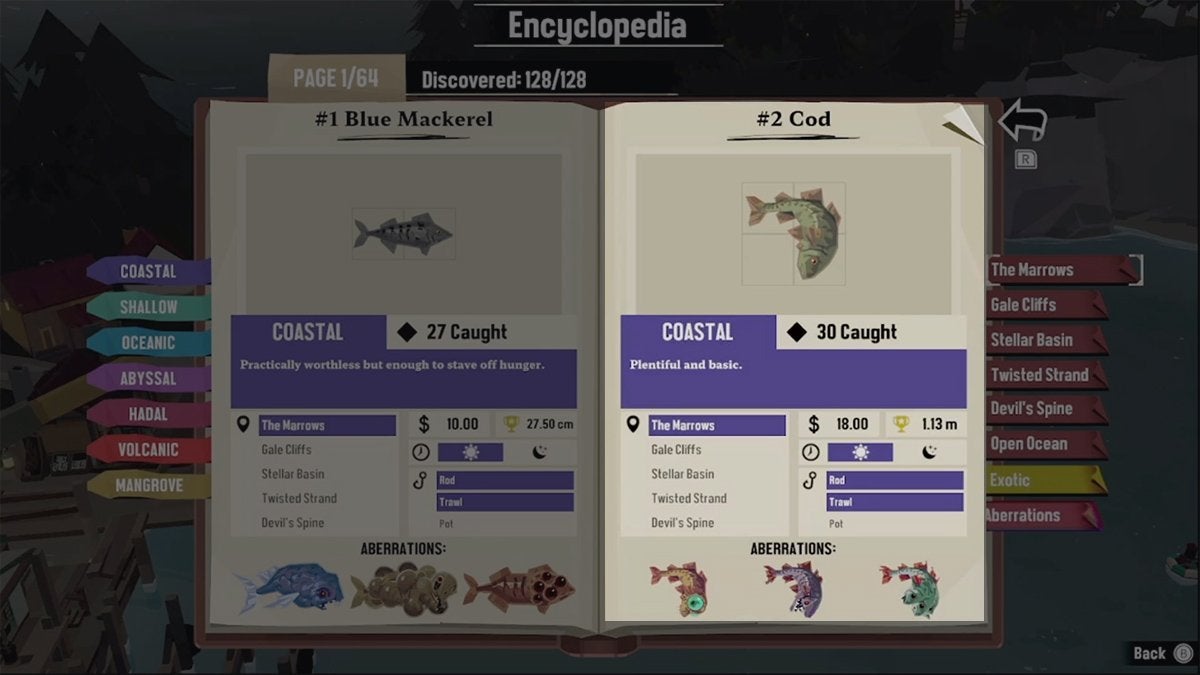 Encyclopedia entry for Cod in DREDGE.