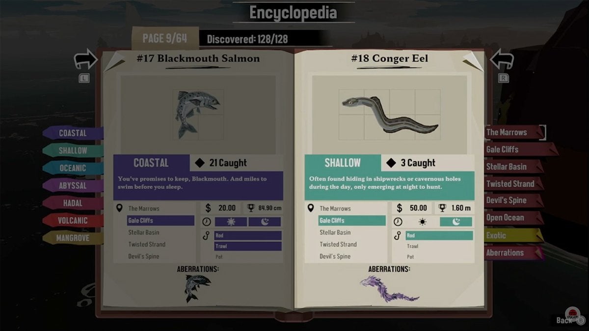 Encyclopedia entry for the Conger Eel in DREDGE.