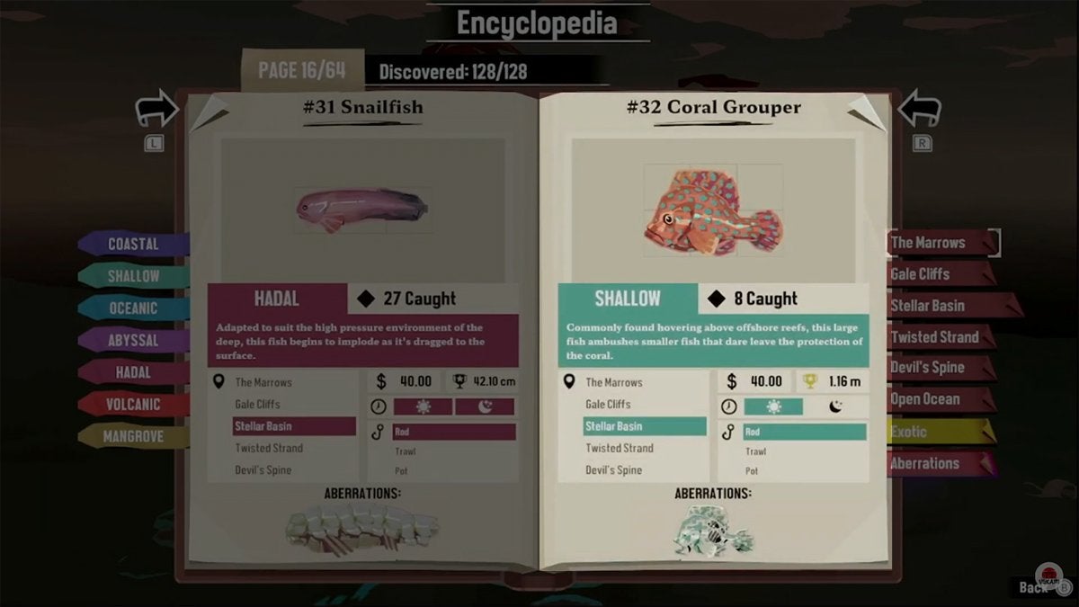 Encyclopedia entry for the Coral Grouper in DREDGE.