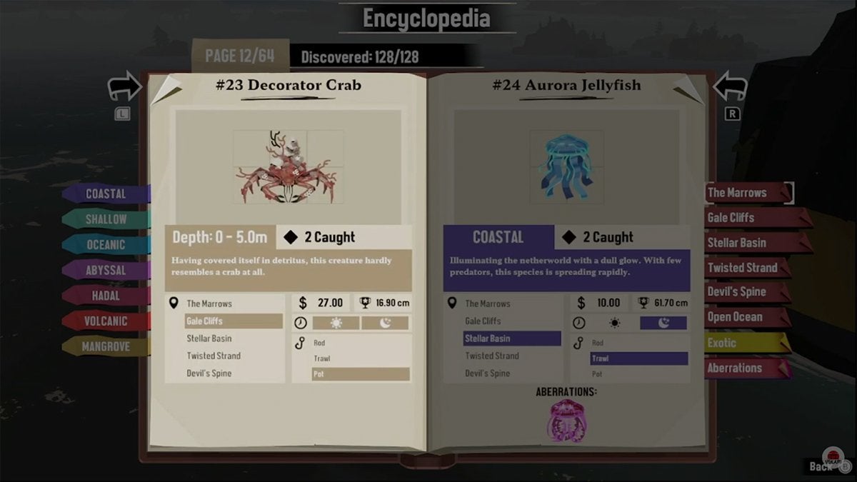 Encyclopedia entry for the Decorator Crab in DREDGE.