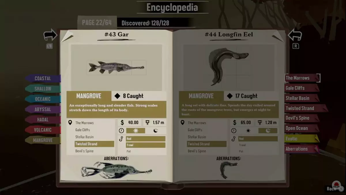 Encyclopedia entry for Gar in DREDGE.