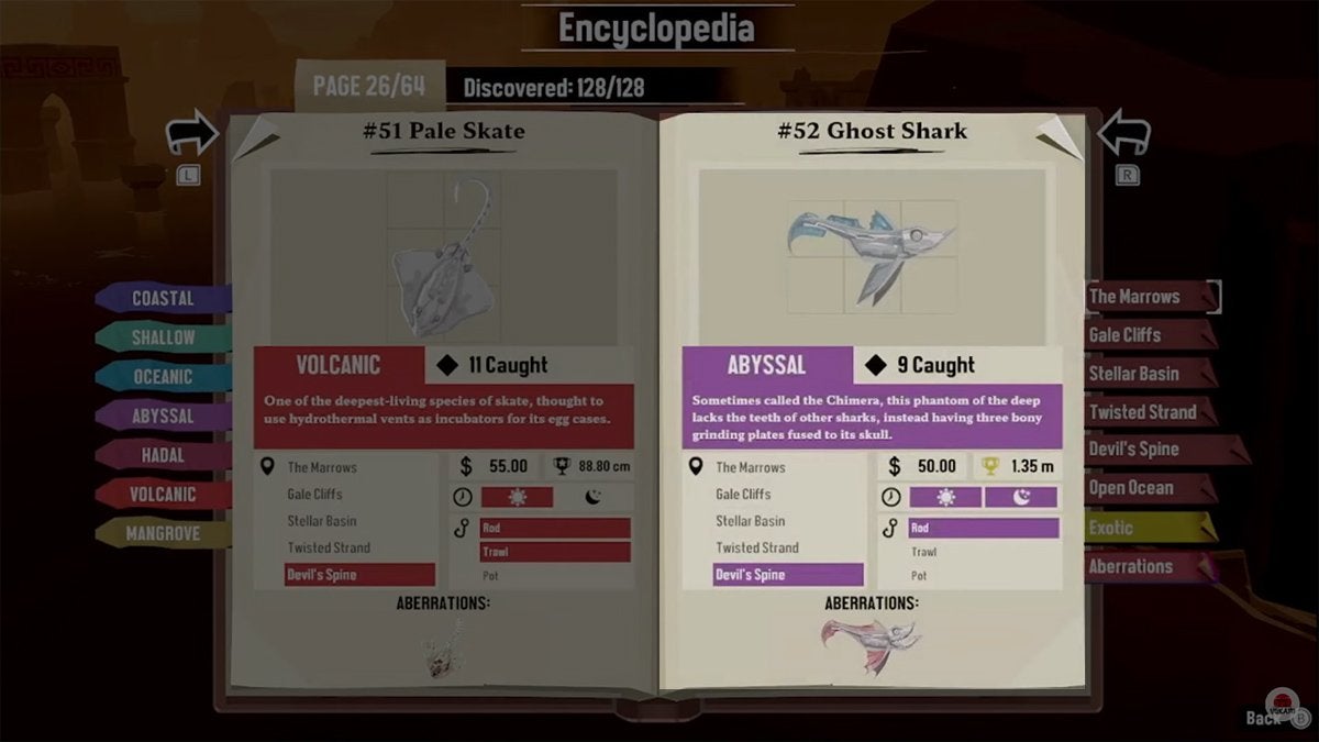 Encyclopedia entry for the Ghost Shark in DREDGE.