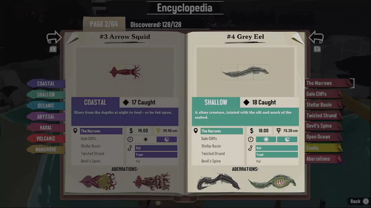 Encyclopedia for the Grey Eel in DREDGE.