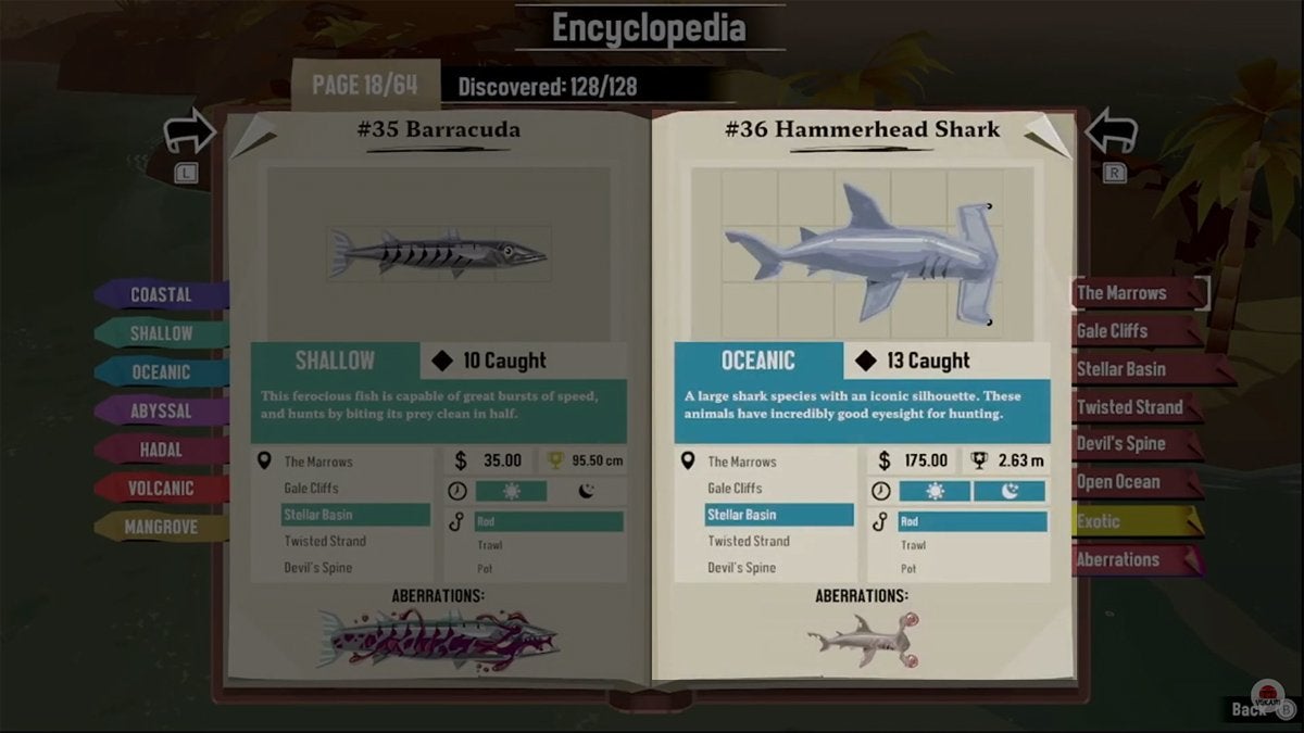 Encyclopedia entry for the Hammerhead Shark in DREDGE.