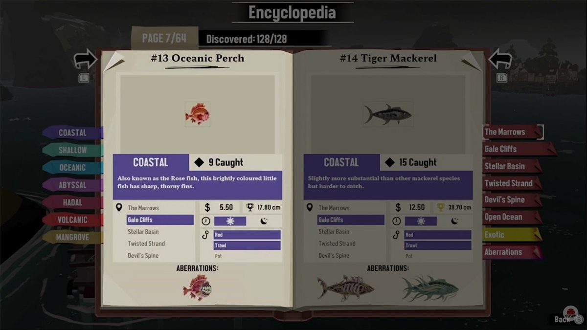 Encyclopedia entry for Oceanic Perch in DREDGE.