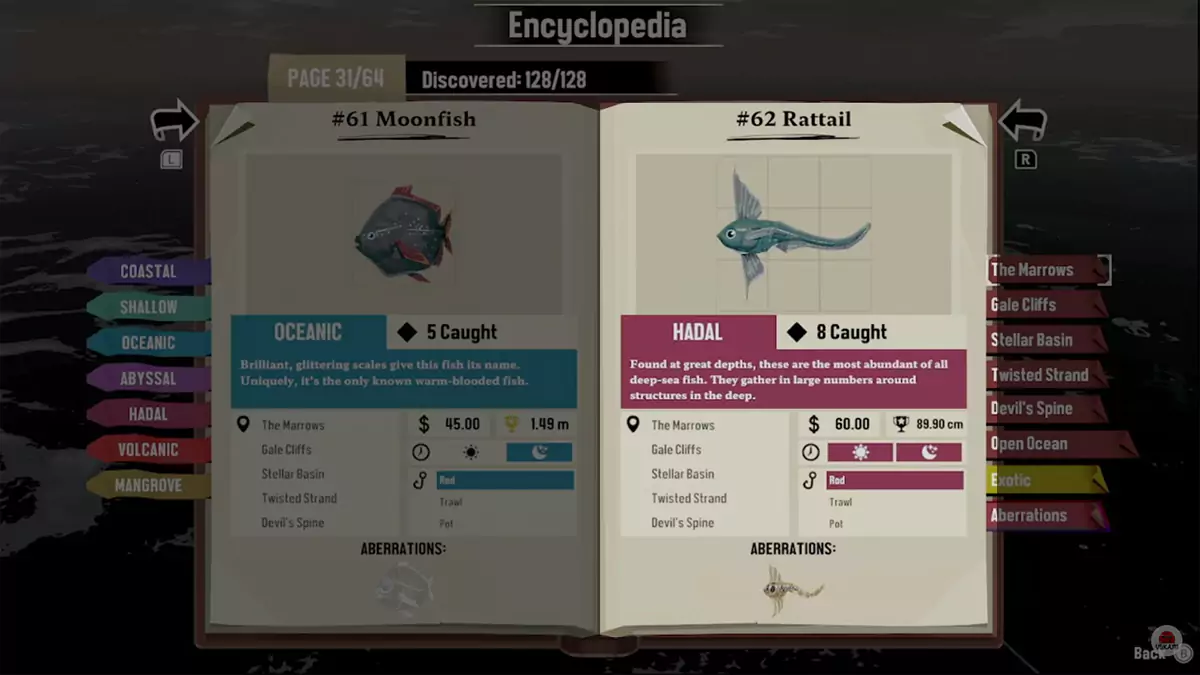 Encyclopedia entry for the Rattail in DREDGE.