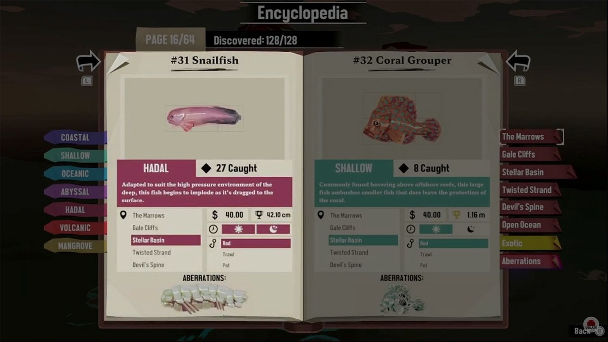 Encyclopedia entry for the Snailfish in DREDGE.