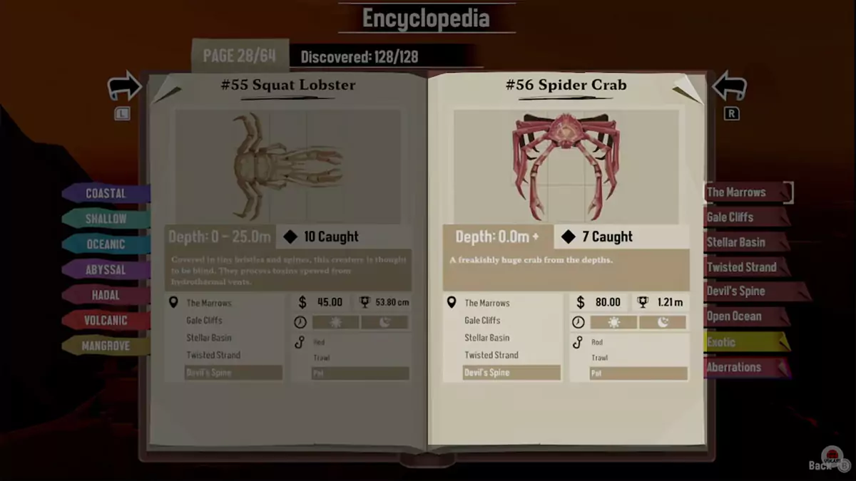 Encyclopedia entry for the Spider Crab in DREDGE.