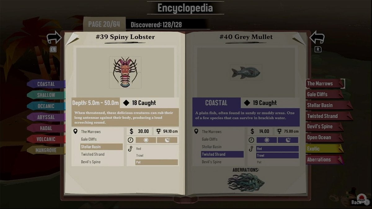 Encyclopedia entry for the Spiny Lobster in DREDGE.