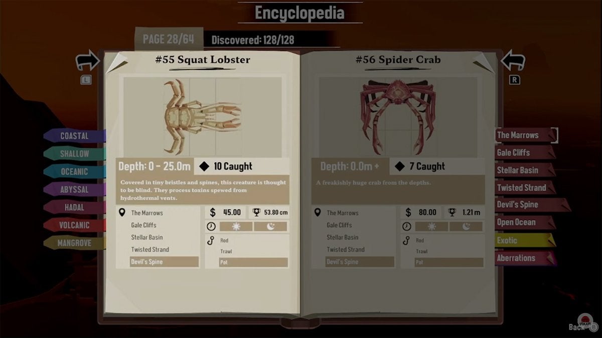 Encyclopedia entry for the Squat Lobster in DREDGE.