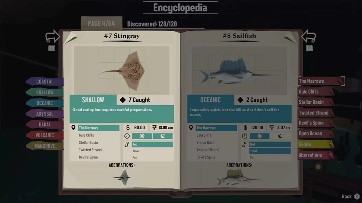 Encyclopedia entry for Stingray in DREDGE.