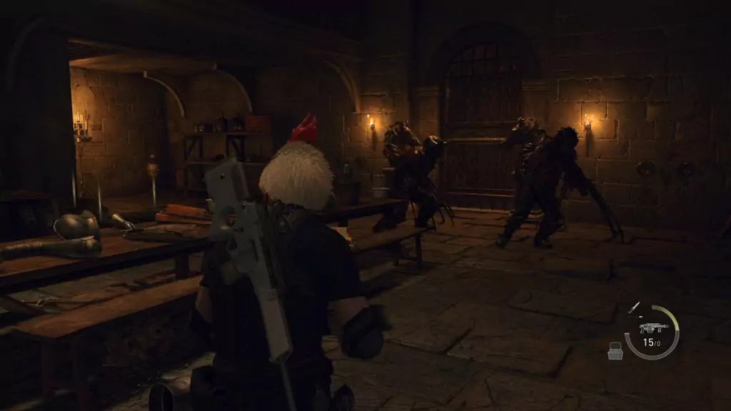Fighting two Garradors at once in Resident Evil 4.