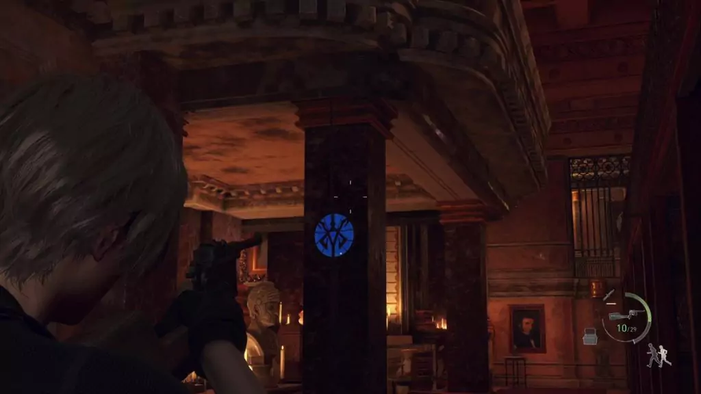 The sixth blue medallion in the Grand Hall.