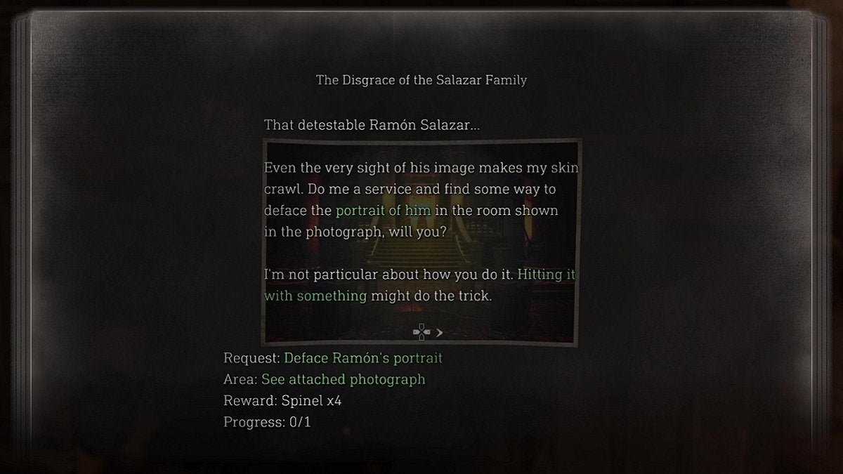 Deface Ramon's Portrait Merchant Request from Resident Evil 4 Remake.