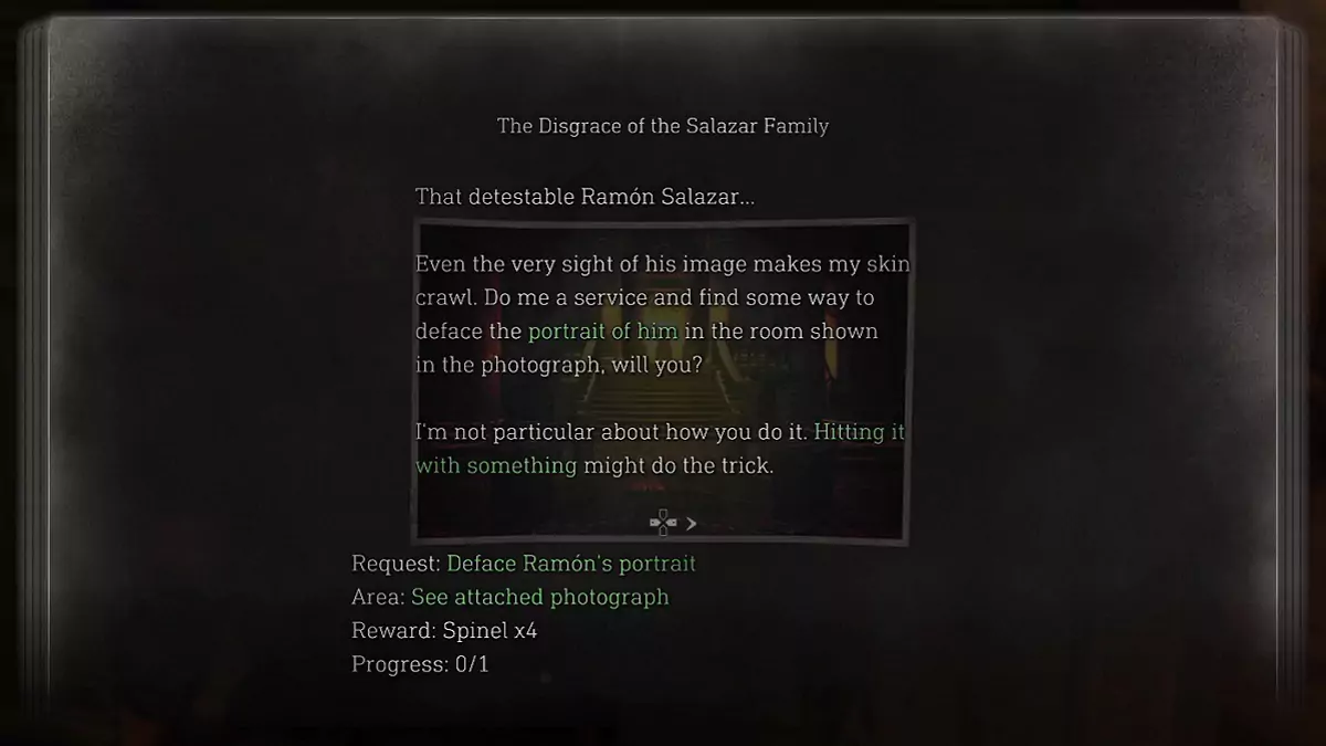 Deface Ramon's Portrait Merchant Request from Resident Evil 4 Remake.