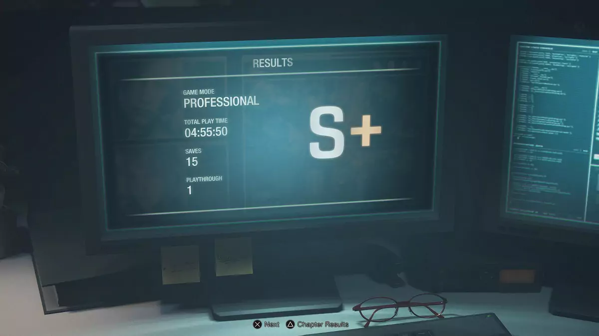 S+ rank on Professional difficulty in Resident Evil 4 Remake.