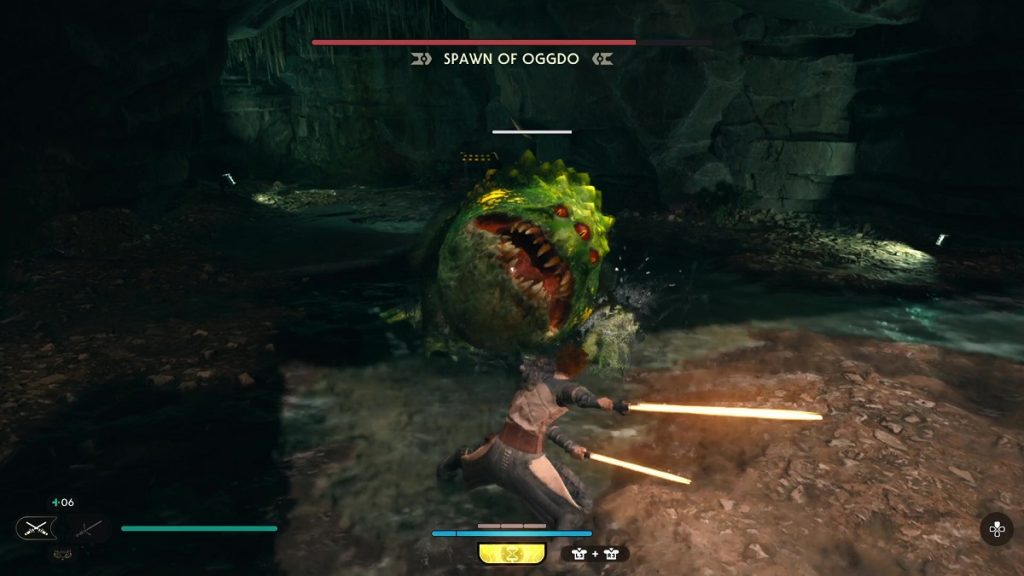 Cal fighting the Spawn of Oggdo.
