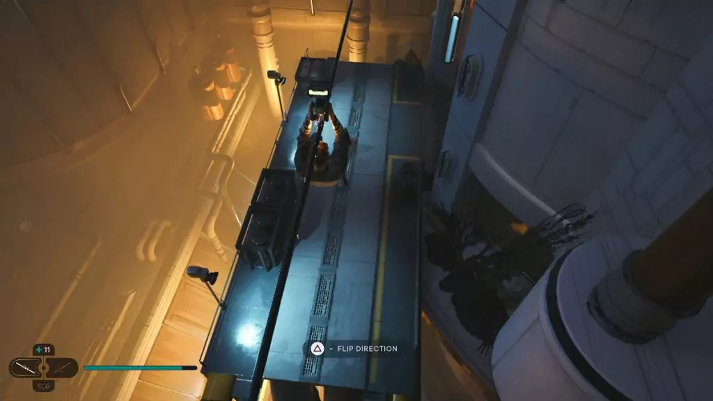 Cal using a zipline in Star Wars Jedi: Survivor.