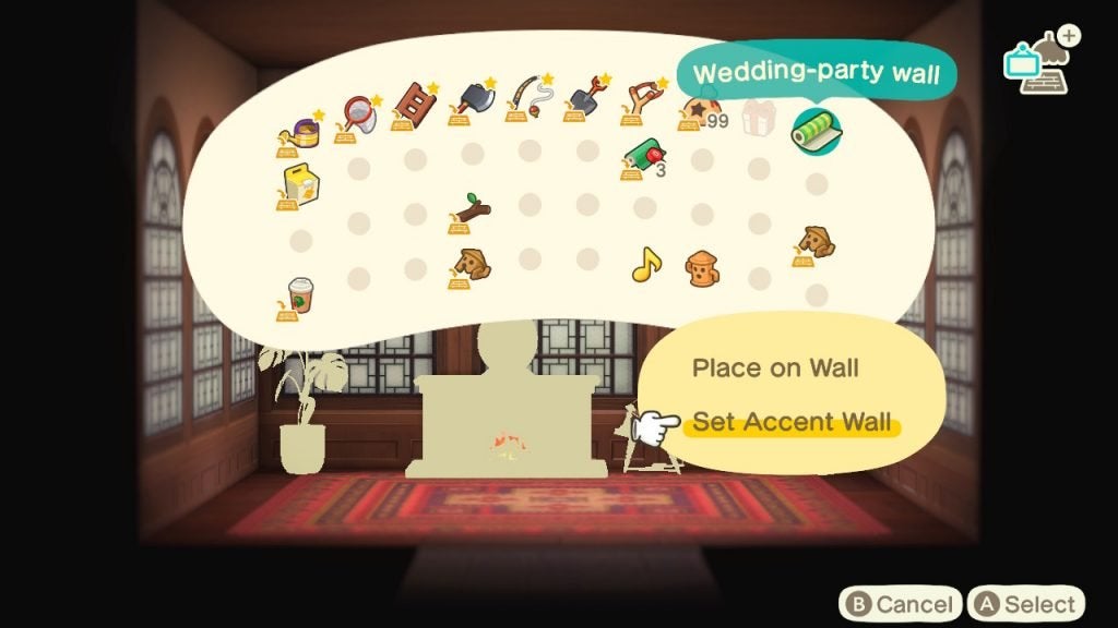 Placing an accent well in Animal Crossing: New Horizons. 