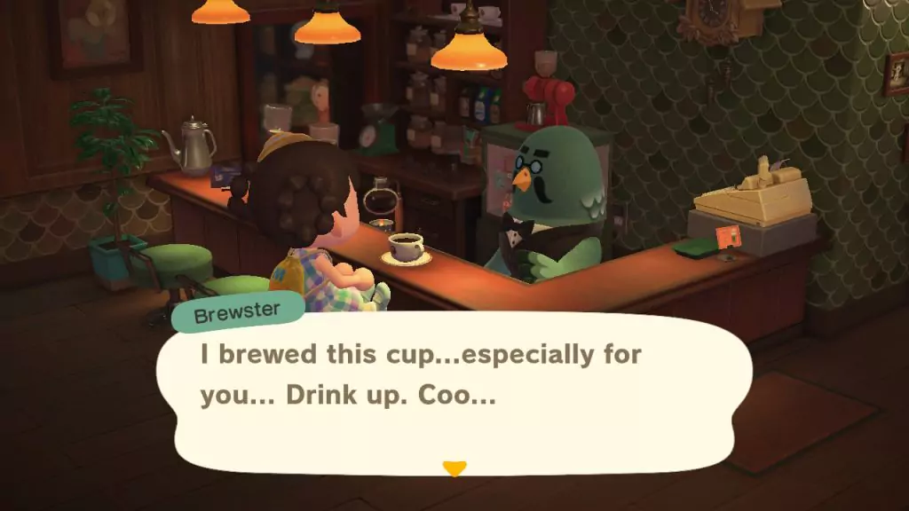 Brewster serving coffee in Animal Crossing: New Horizons.