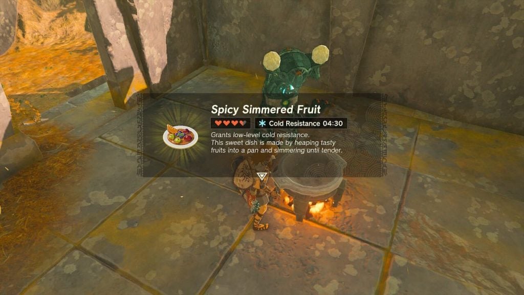 Cooking Spicy Simmered Fruit in Zelda Tears of the Kingdom.
