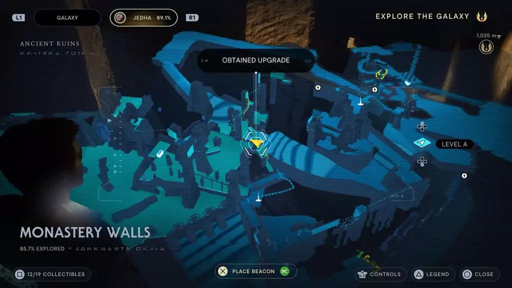 The location of an Essence Crystal in the Monastery Walls.