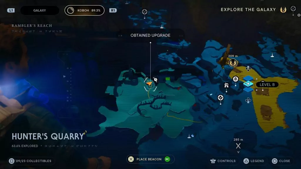 The location of an Essence Crystal in the Hunter's Quarry.