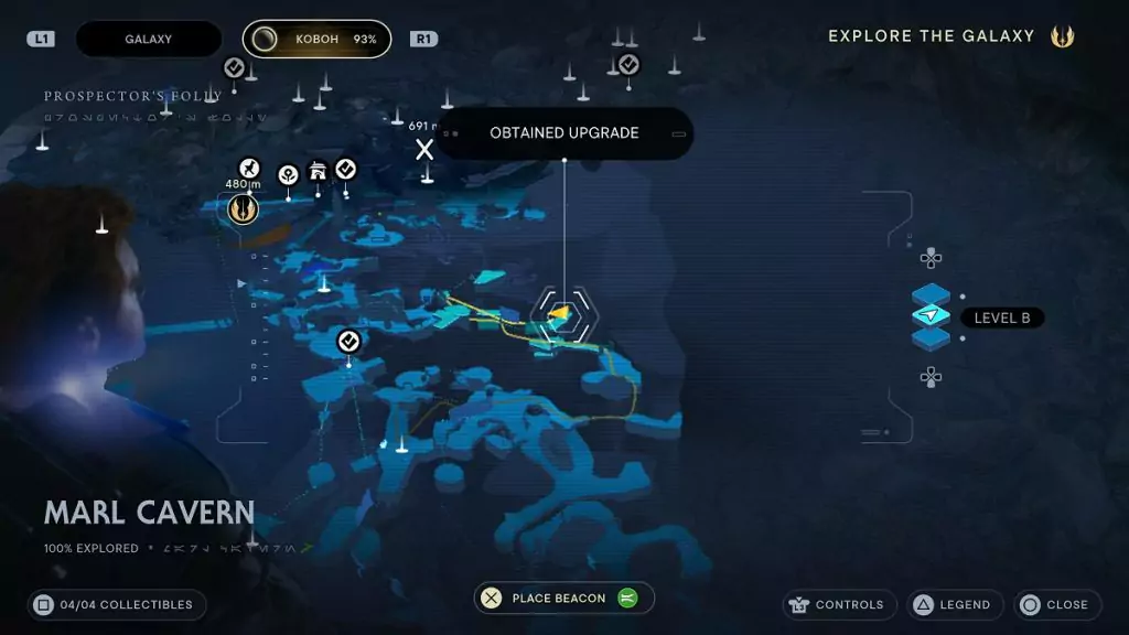 The location of an Essence Crystal in Marl Cavern.
