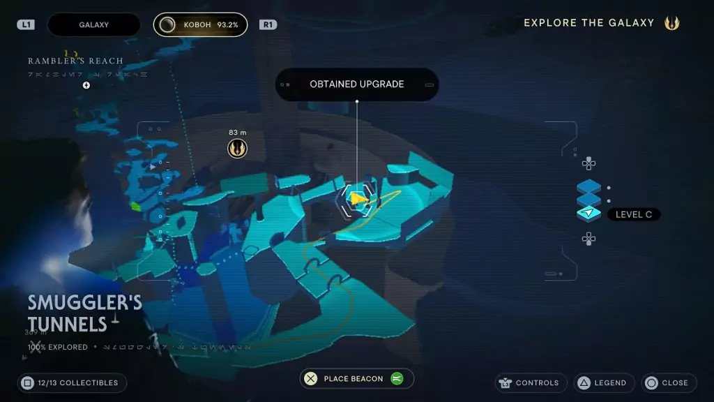 The location of an Essence Crystal in the Smuggler's Tunnels.