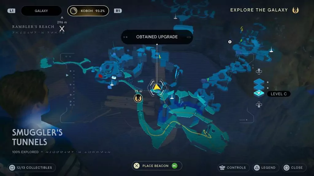 The location of an Essence Crystal in Smuggler's Tunnels.
