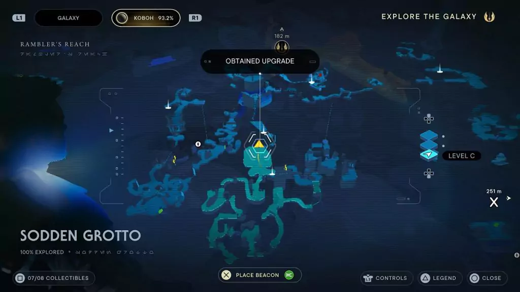 The location of an Essence Crystal in the Sodden Grotto.
