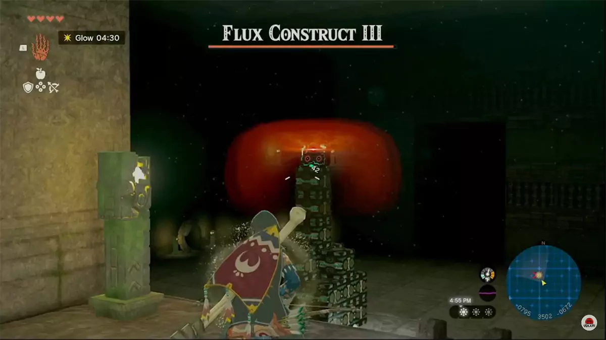Link about to fight the boss of the North Lomei Labyrinth, which is called Flux Construct III.