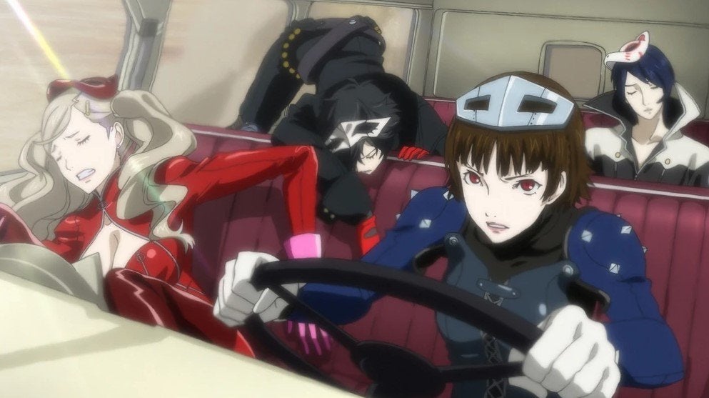 Queen driving the Morgana car in Persona 5 Royal.