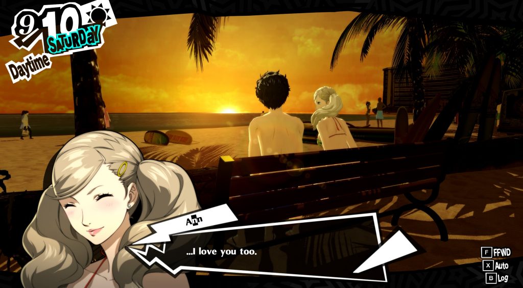 Ann and the protagonist on a date in Hawaii in Persona 5 Royal.