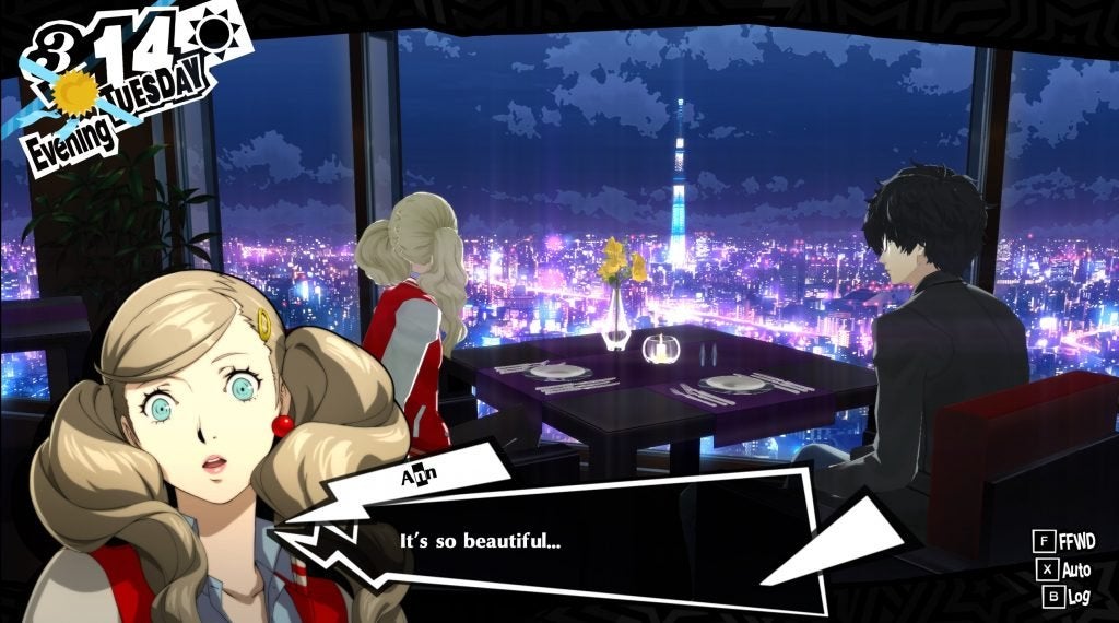 Ann and the protagonist on a date in Persona 5 Royal.