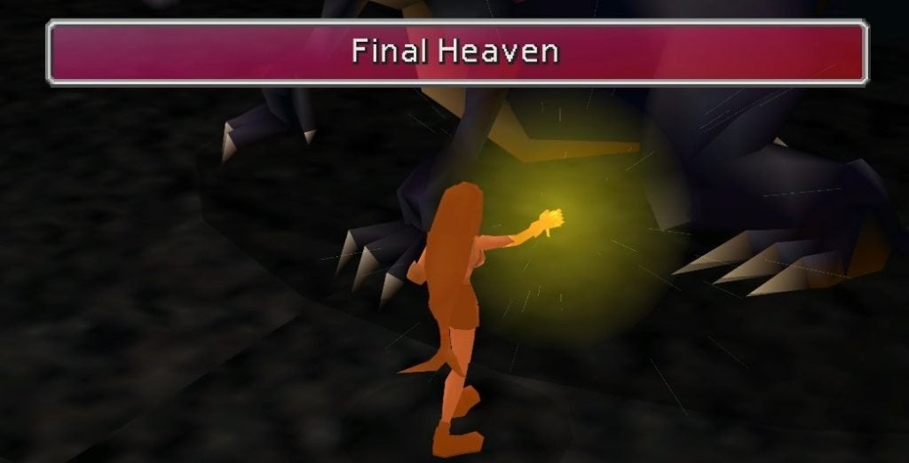 Tifa performing her final limit break, Final Heaven, in Final Fantasy VII.
