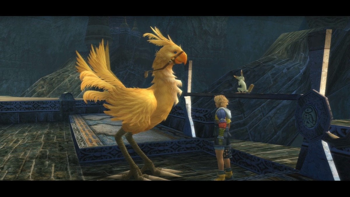 Tidus after the Chocobo race at Remiem Temple in Final Fantasy X.