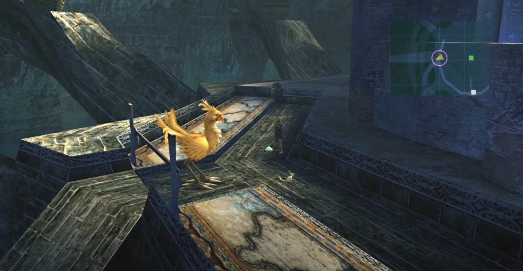 Tidus triggering the Chocobo Race at Remiem Temple in Final Fantasy X.